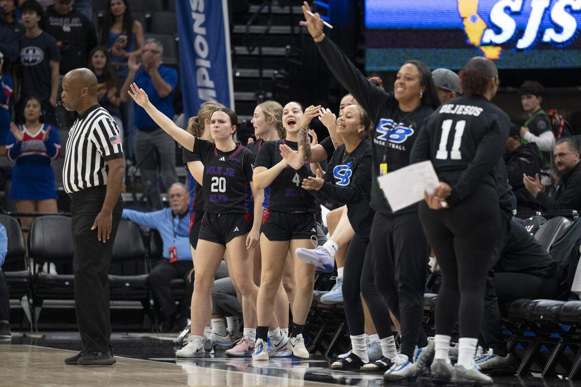 A Christian Brothers shirt honoring Jaden DeJesus-Eves is worn by a coach during the CIF Sac-Joaquin Section Division II girls basketball championship at Golden 1 Center in Sacramento on Friday. DeJesus died earlier this week.