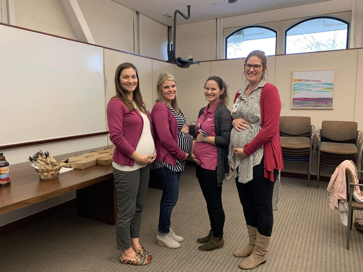 Four nurses in the Child Life and Creative Arts Therapy Department at the UC Davis Children’s Hospital are pregnant at the same time.