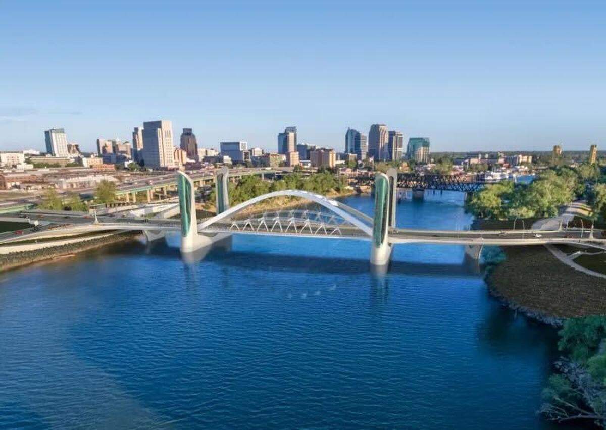 A skyline view of the I Street Bridge reconstruction project
