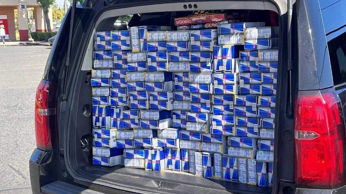 Authorities arrested two men accused of stealing more than 60 cases of Red Bull from a Folsom Target and other merchandise totaling more than $1,500.