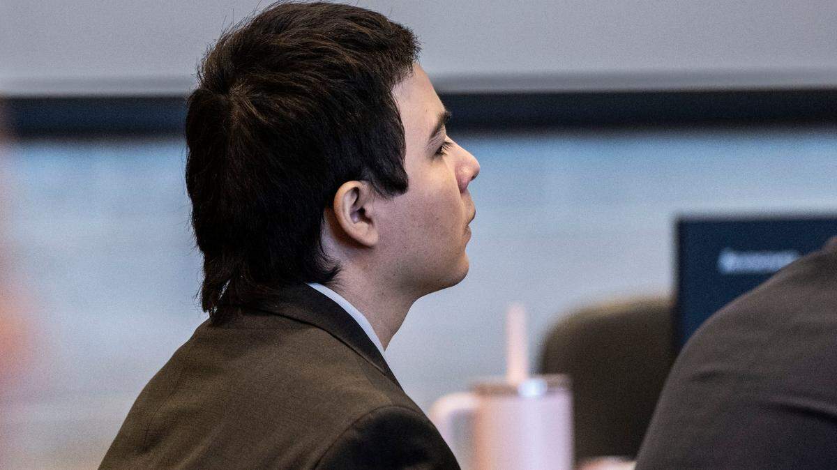 Former UC Davis student Carlos Reales Dominguez listens Monday, May 5, 2025, during the first day of his trial in Yolo County Superior Court in Woodland on murder and attempted murder charges for a series of stabbings in Davis in 2023.