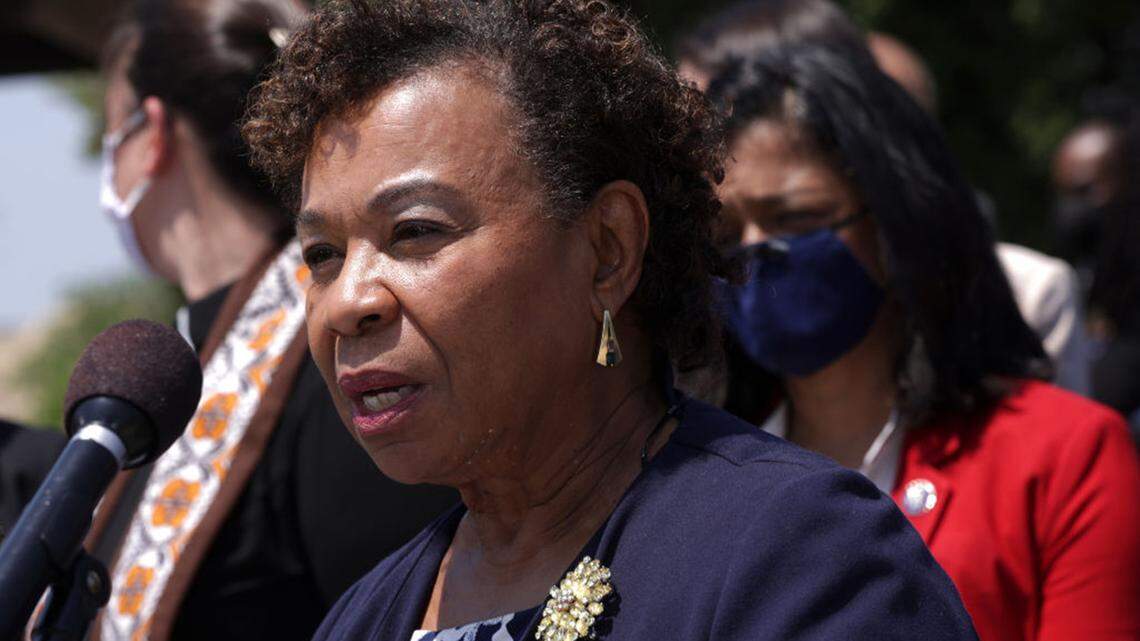 U.S. Rep. Barbara Lee, D-Calif., at a news conference outside the U.S. Capitol in May 2021. (Alex Wong/Getty Images/TNS)