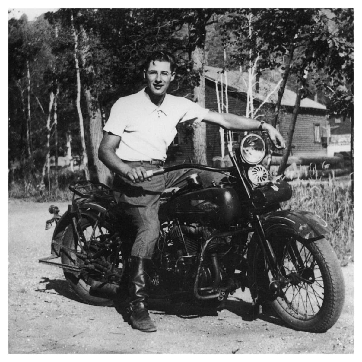 Donald Kenneth Johnson on his motorcycle, which he called “Molly,” in the late 1930s.