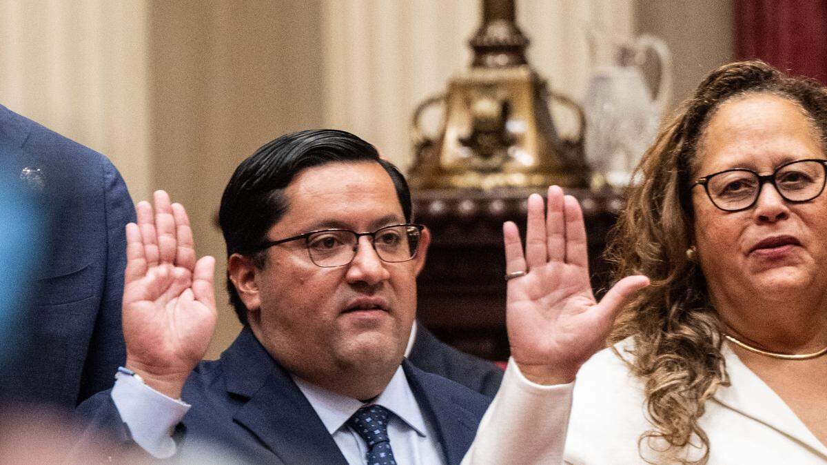 Jesse Arreguín, D-Berkeley, is sworn in to the California Senate along with Laura Richardson, D-Los Angeles, on Monday, Dec. 2, 2024, at the state Capitol. Arreguín is the new chairman of the Senate Housing Committee starting Feb. 1, 2026.