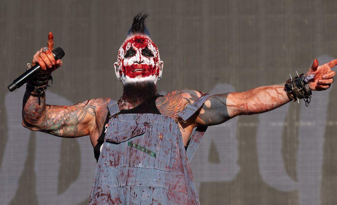 Chad Gray, lead vocalist for heavy metal band Mudvayne, performs during the Aftershock festival on Sunday, Oct. 5, 2025, in Sacramento’s Discovery Park.
