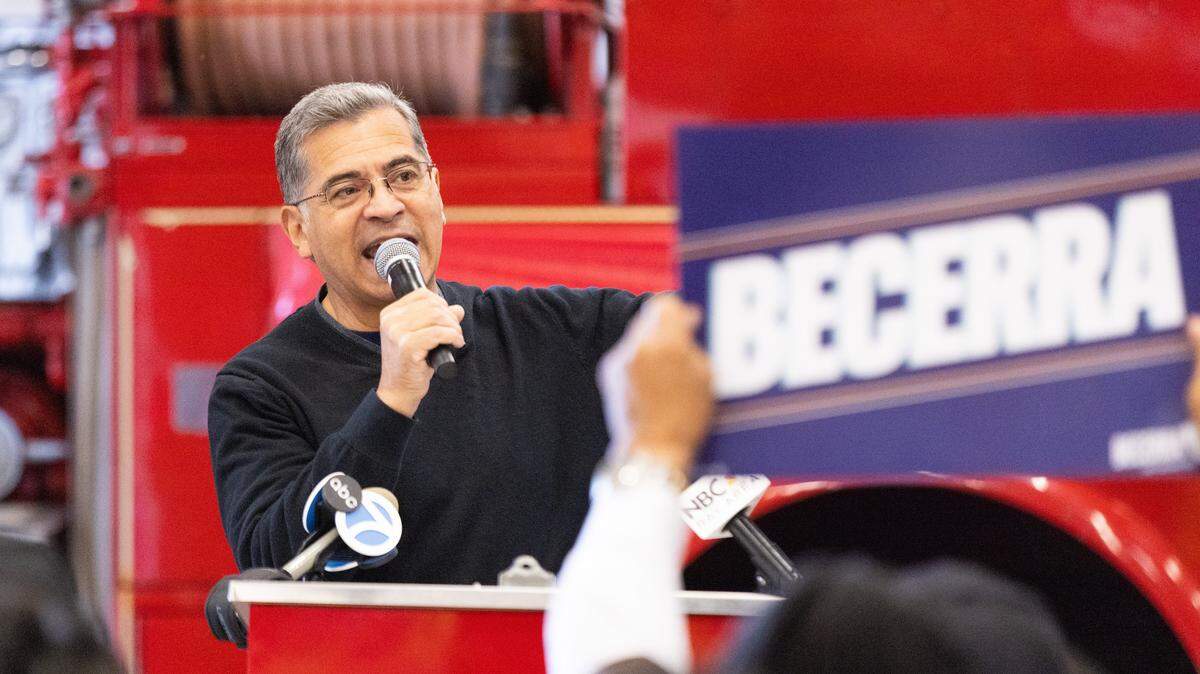 California gubernatorial candidate Xavier Becerra speaks at an event while campaigning on May 26, 2026, in San Francisco, California.