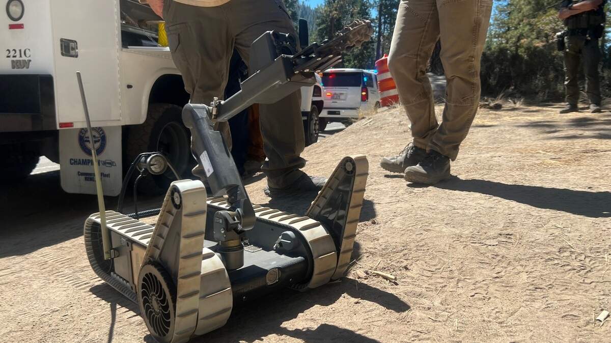 A consolidated bomb squad with the Washoe County Sheriff’s Office and other law enforcement agencies retrieved and safely detonated old dynamite found off of Highway 28 on the Nevada side of Lake Tahoe on Monday, August 29, 2022.
