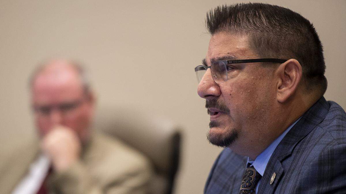 Supervisor Phil Serna during a 2018 meeting. After a Facebook post calling supporters of President Donald Trump traitors, the sheriff deputies’ association called for Serna’s ouster.