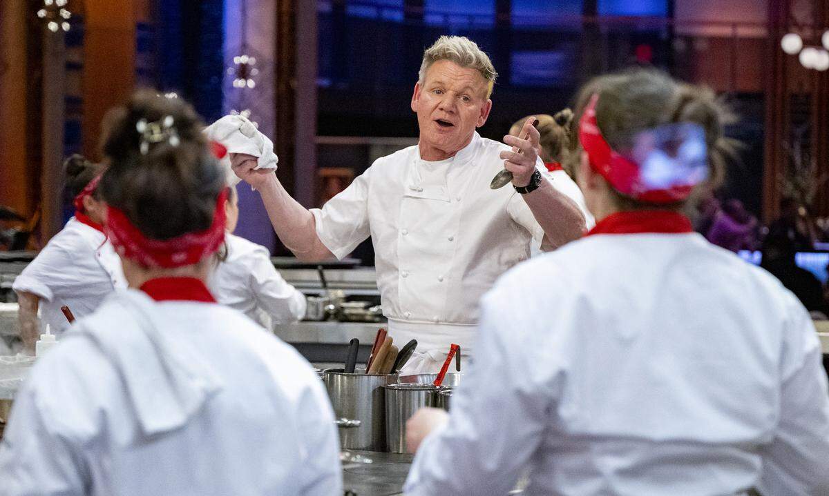 “Hell’s Kitchen” host Gordon Ramsay speaks to contestants during an episode of “Hell’s Kitchen: Head Chefs Only” airing Thursday, Oct. 3, 2024, on Fox.