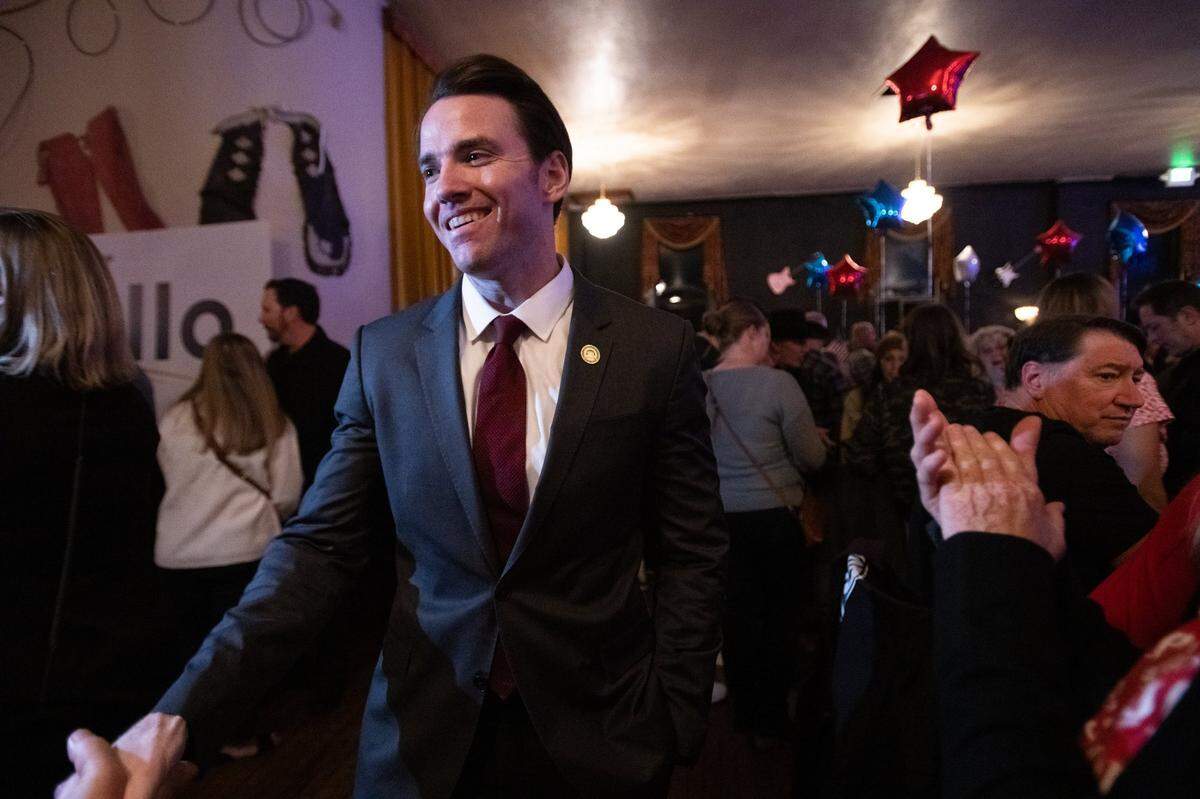 Republican 3rd Congressional District candidate Kevin Kiley greets supporters during an election night party at the Opera House Saloon in Roseville, Tuesday, Nov. 8, 2022.