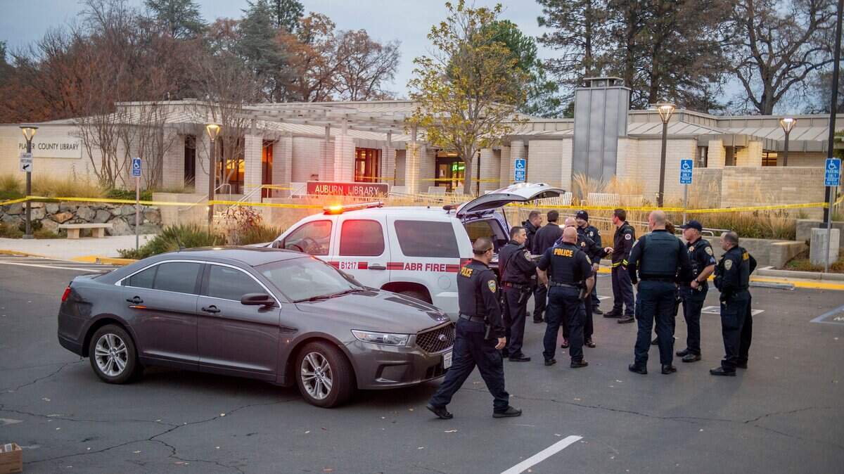 The Auburn police department investigates a stabbing at the Auburn Library on Tuesday, Dec. 10, 2019.