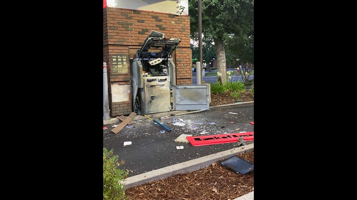 An ATM in Gold River appears scorched and pried open on Sunday, July 2, 2023. Sgt. Amar Gandhi, a Sacramento County Sheriff’s Office spokesman, said it did not look like the culprit got away with any money. Deputies are investigating the incident.