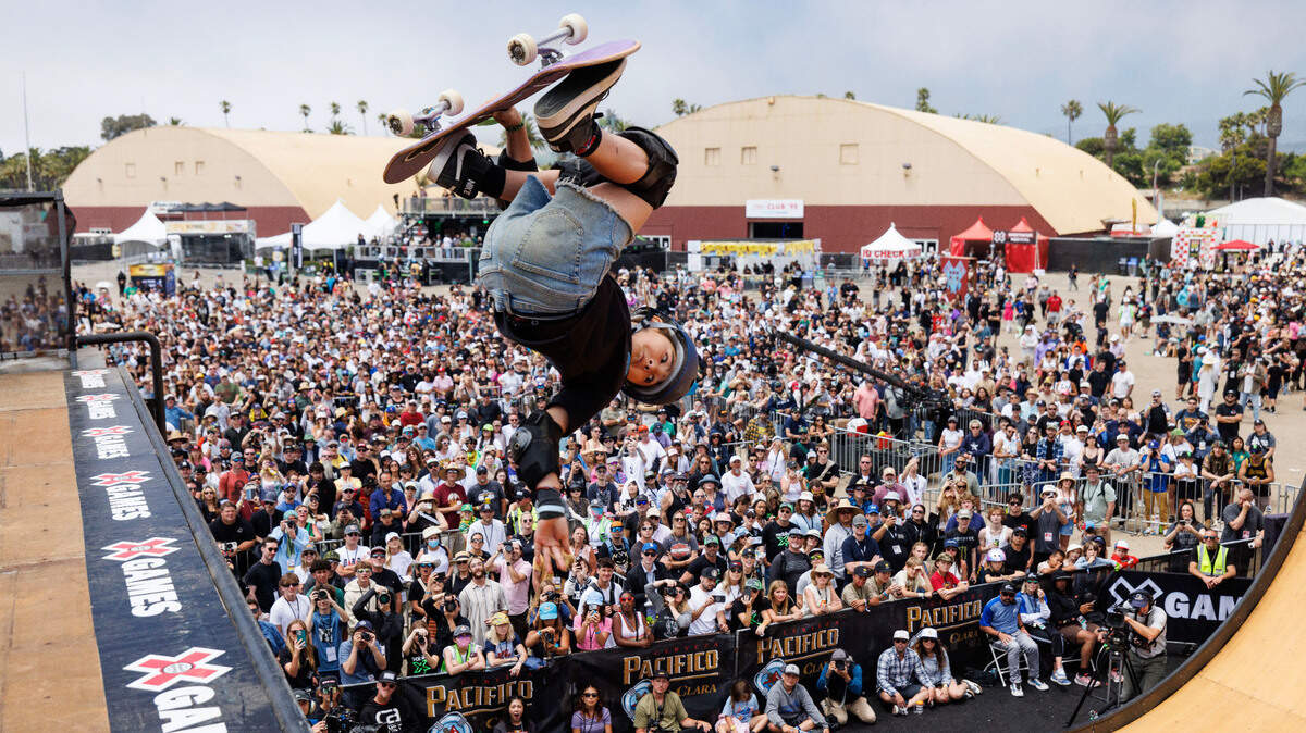 Mia Kretzer competes during Women’s Skateboard Vert Final at the 2024 X Games Ventura at the Ventura County Fairgrounds. The X Games had been planned to come to Sacramento in August 2025 but organizers on Friday said the event is postponed.