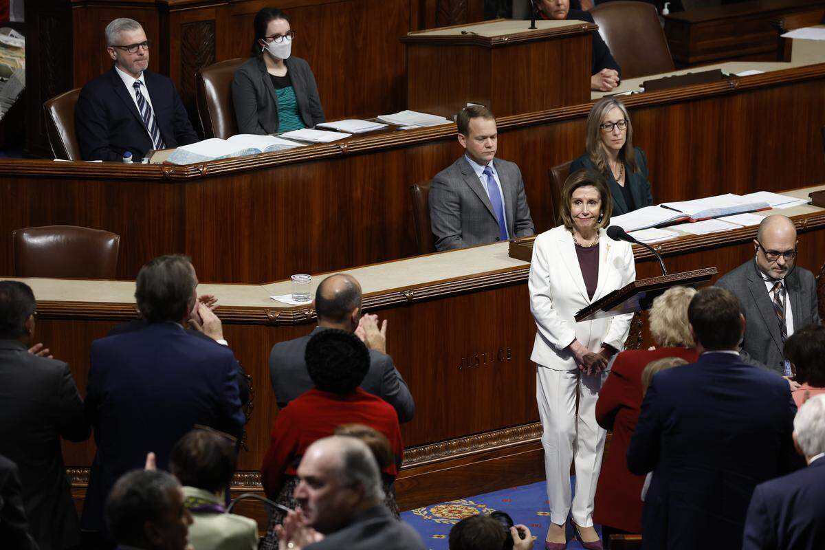 Speaker of the House Nancy Pelosi, D-Calif., is applauded on Nov. 17, 2022, after announcing she will not seek a leadership role in the upcoming Congress.