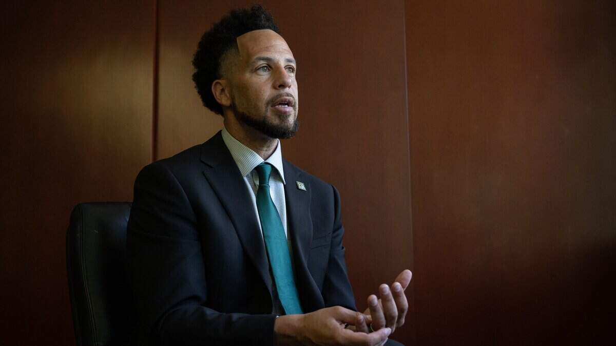 Sacramento State President J. Luke Wood talks about his vision for the university on Tuesday, June 6, 2023. 