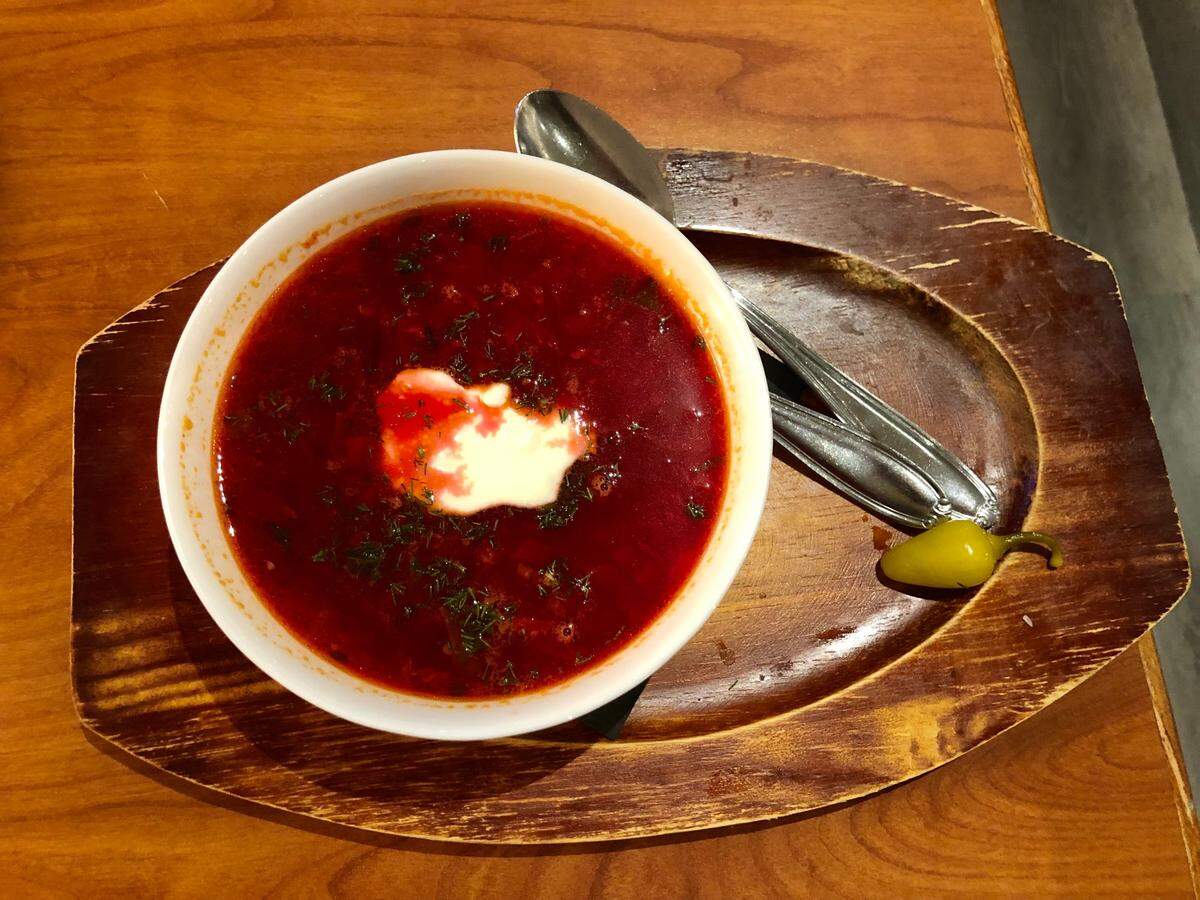 Firebird Restaurant’s borscht warms the heart on chilly nights.