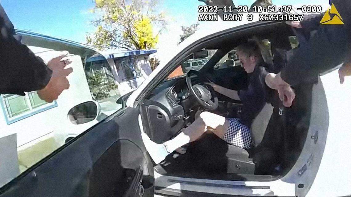 In a video of body-worn camera footage released by the Sacramento County Sheriff’s Office, a deputy is seen trying to pull Kyrieanna Liles from her vehicle on Nov. 20 on Malaga Way in Rancho Cordova. Liles then drove her car away from deputies, who fired upon her during the escape. Liles suffered a gunshot wound to the arm and was later charged with resisting arrest and assault on an officer.
