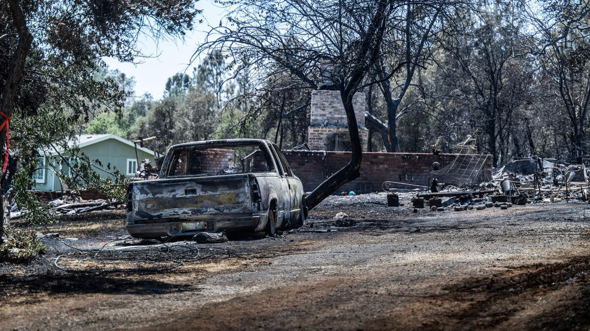 A home on Bessie Lane was among four structures destroyed in the Thompson Fire burning near Lake Oroville in Butte County Wednesday, July 3, 2024, that has injured four firefighters amid hot, dry, and windy conditions. The fast-moving wildfire prompted evacuations for 13,000 residents.