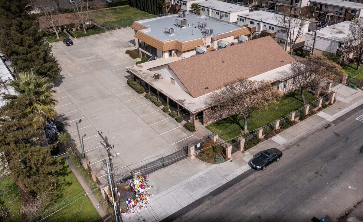 An aerial view of The Church in Sacramento, where four people were killed in 2022.