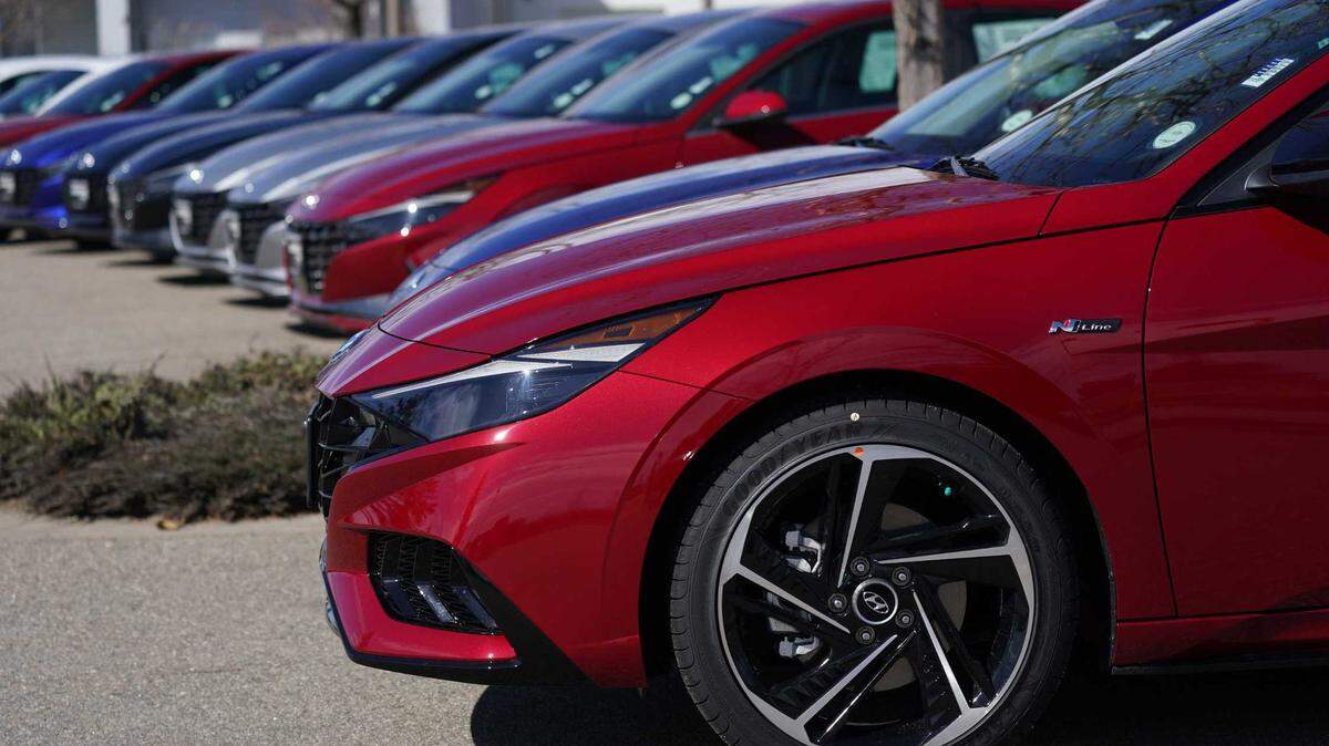 A row of Hyundai Sonatas sedans are seen at a Hyundai dealership this year in Colorado. Hyundai is moving to the Elk Grove Auto Mall in January 2022. The showroom replaces Sacramento Hyundai, which will become a used car superstore.