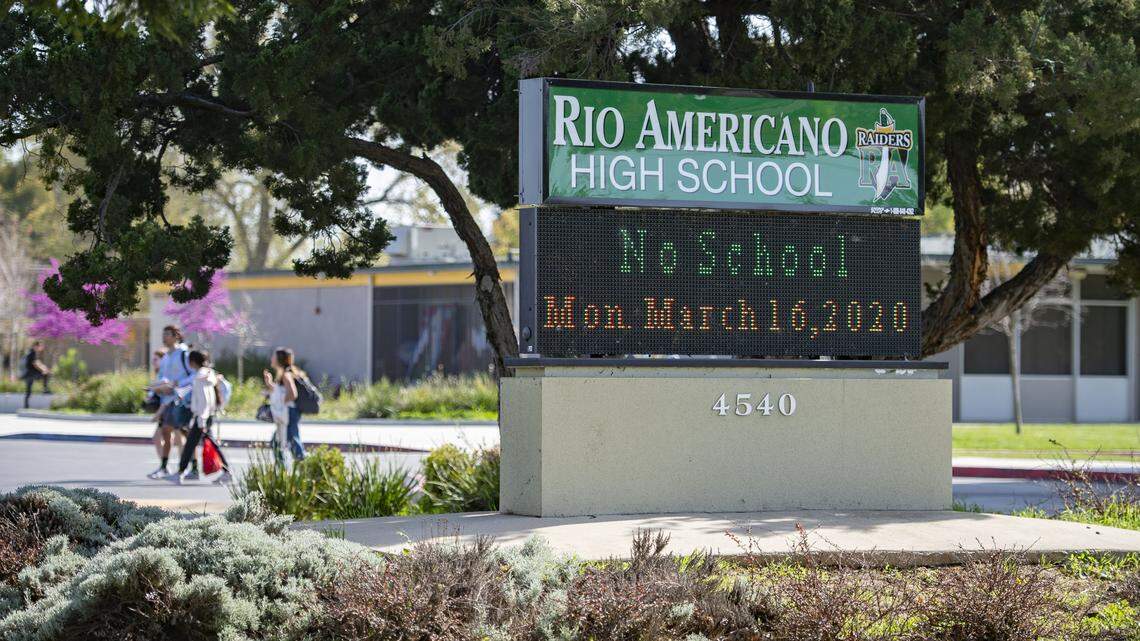 Rio Americano High School is seen in a March 2020 file photo. School officials and the San Juan Unified School District are investigating a teacher after a flag from Nazi Germany was displayed in a classroom at the Arden Arcade campus.