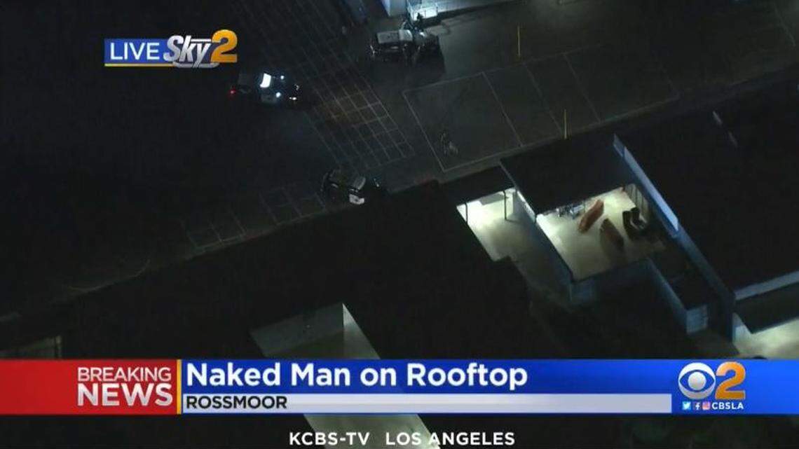 A stranger walked into a home in Rossmoor near Long Beach, California, then stripped in front of a 14-year-old boy, police say. After the family chased him, the naked intruder hid from police on a school roof.
