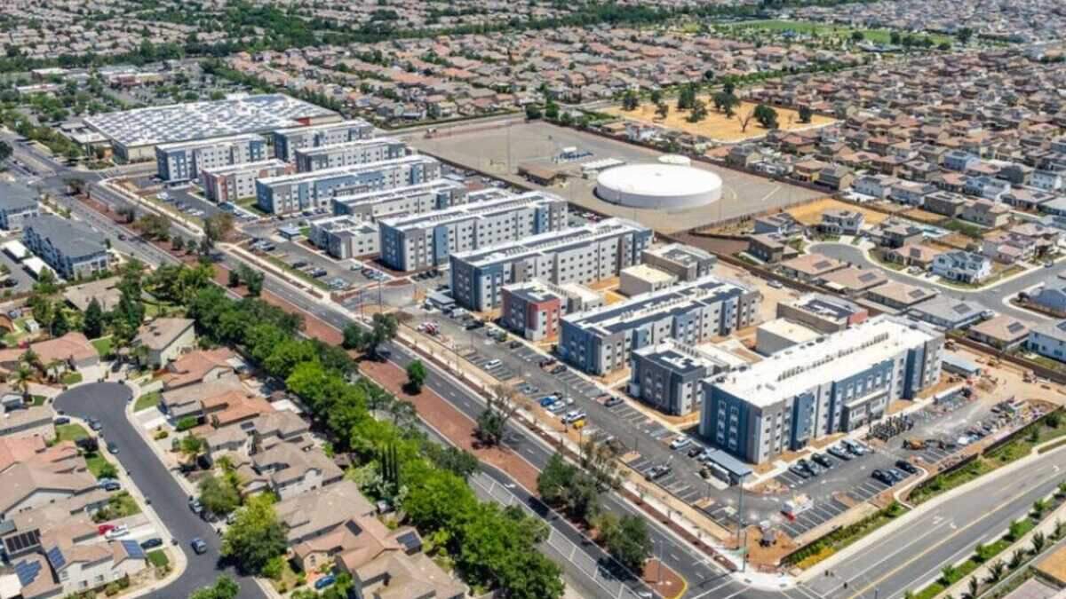 A row of apartment buildings stands at the newly opened MOSA Apartment Homes in Elk Grove. The complex will provide housing for approximately 1,200 residents once fully occupied.