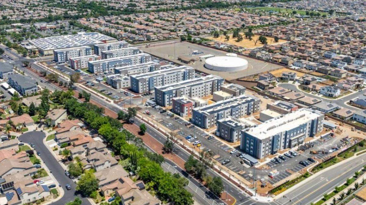 A row of apartment buildings stands at the newly opened MOSA Apartment Homes in Elk Grove. The complex will provide housing for approximately 1,200 residents once fully occupied.
