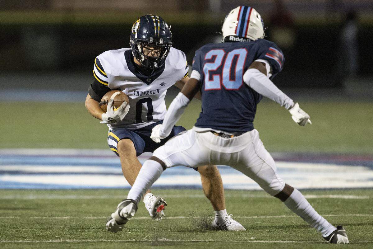 Inderkum Tigers’ Cruise Cole (0) runs the ball down the field against Destiny Christian Academy at Destiny Christian Academy in Rosemont on Friday.