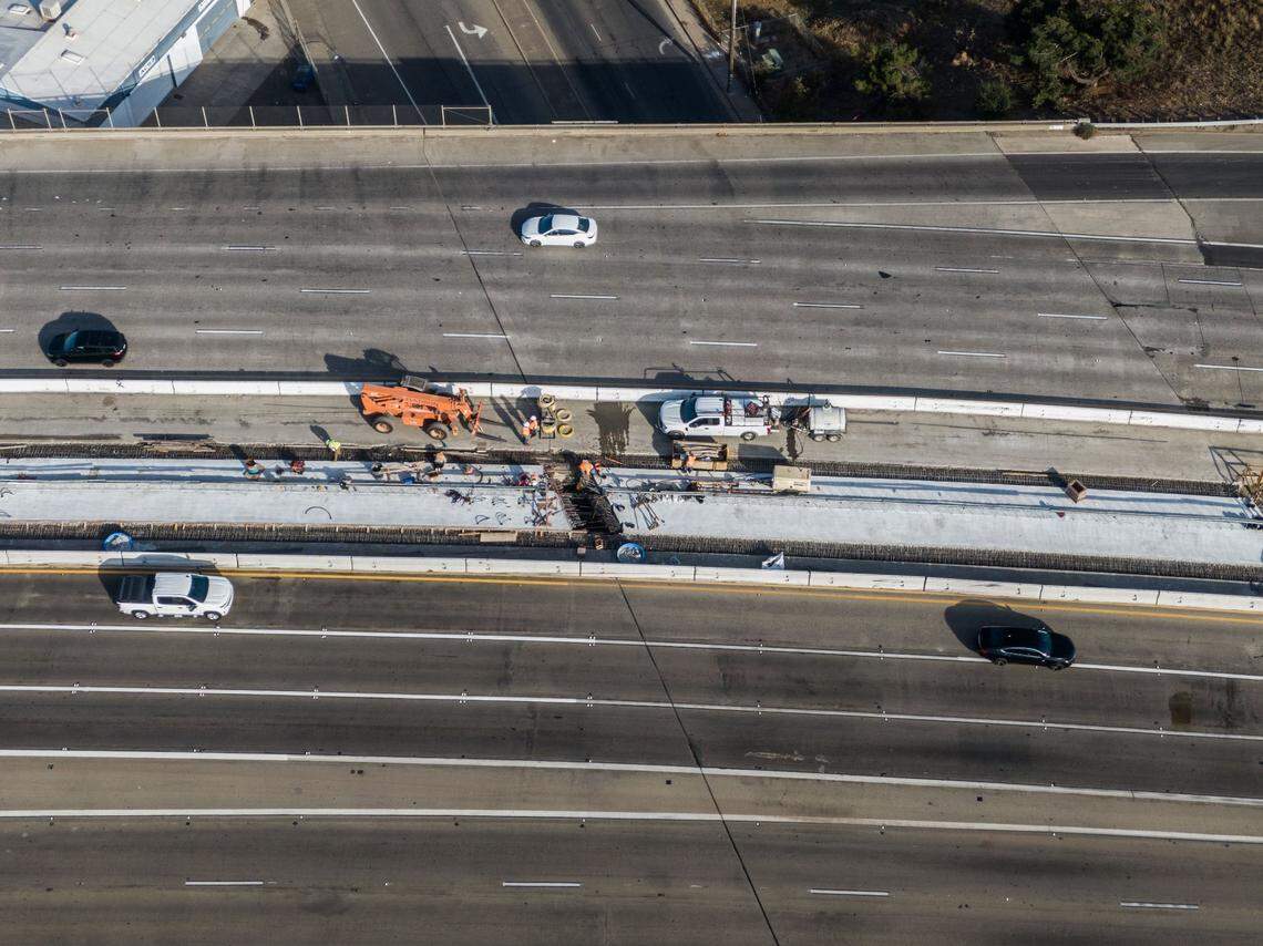 “Fix 50” construction continues on an elevated section of Highway 50 above Stockton Boulevard in 2023.