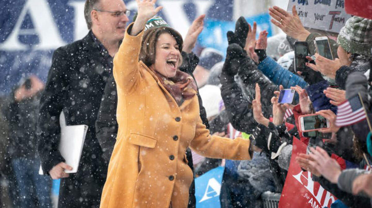 From a snowy Boom Island Park in Minneapolis on Feb. 10, 2019, U.S. Sen. Amy Klobuchar made the announcement that she is running for president. (Glen Stubbe/Minneapolis Star Tribune/TNS)