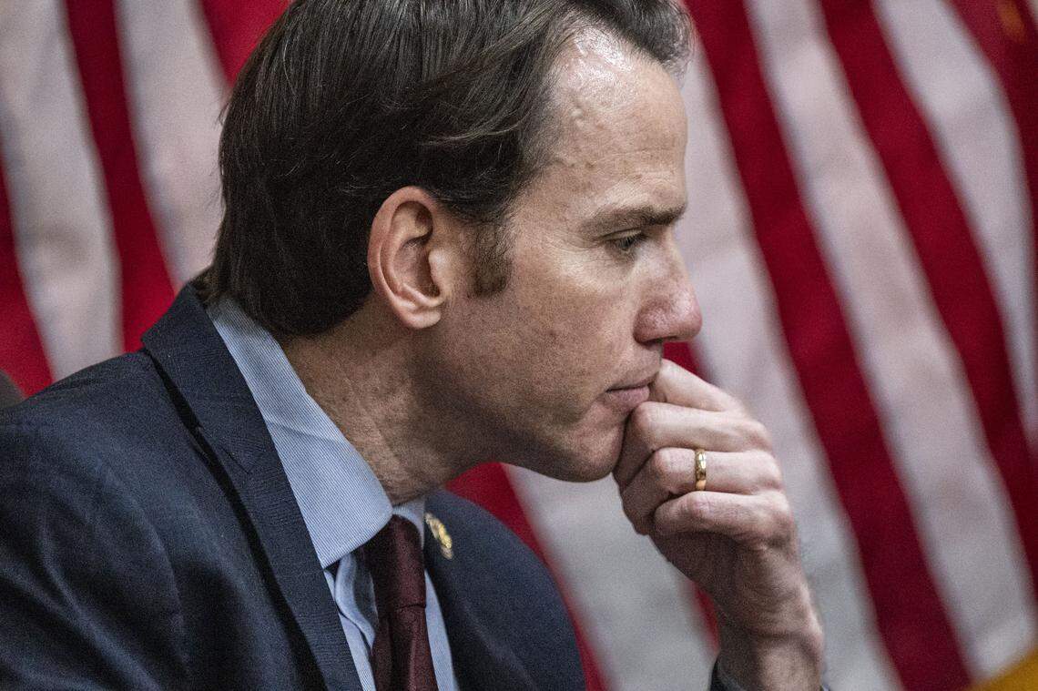 Rep. Kevin Kiley, R-Rocklin, speaks during a Sacramento Bee subscriber-only town hall meeting at the Historic Loomis Train Depot in Placer County on Tuesday.