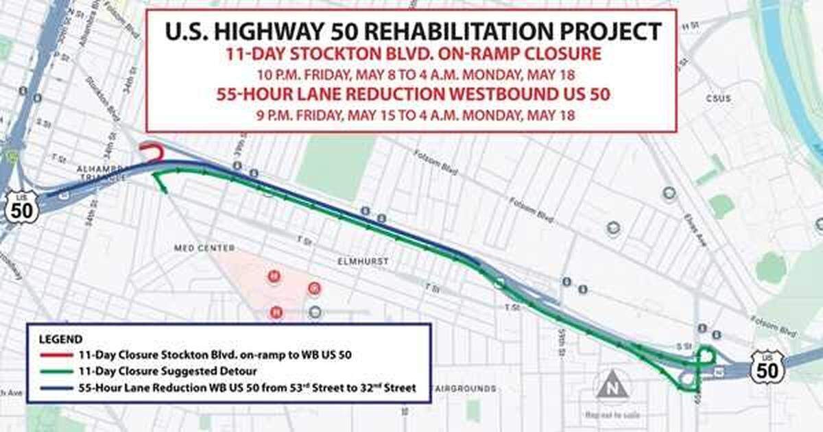 The California Department of Transportation is closing a Highway 50 westbound onramp for 11 days as crews make repairs. During the last 55 hours of the construction, crews will also shut down multiple westbound lanes as bridge hinges are fixed.