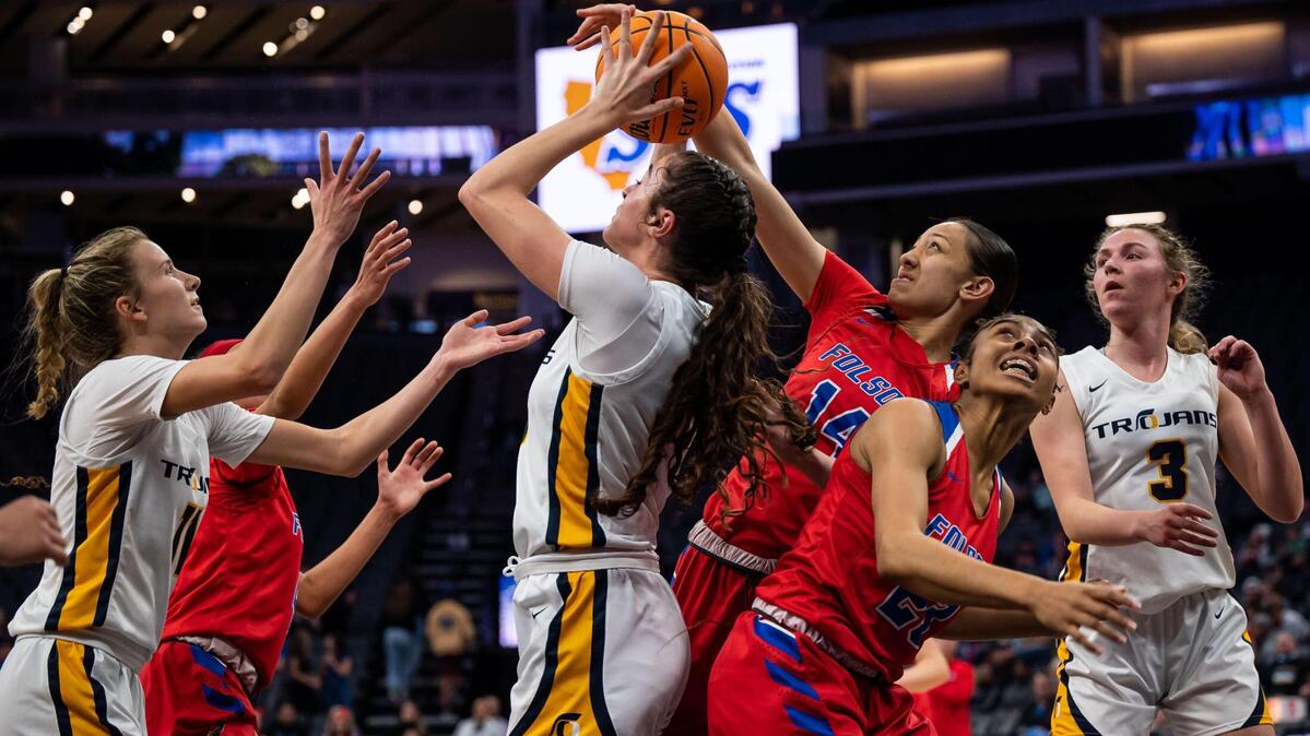 Folsom has been The Bee’s top-ranked girls team all season and is unbeaten locally thanks to the efforts of player such as Kamryn Mufua (14), seen competing against Oak Ridge in 2022.