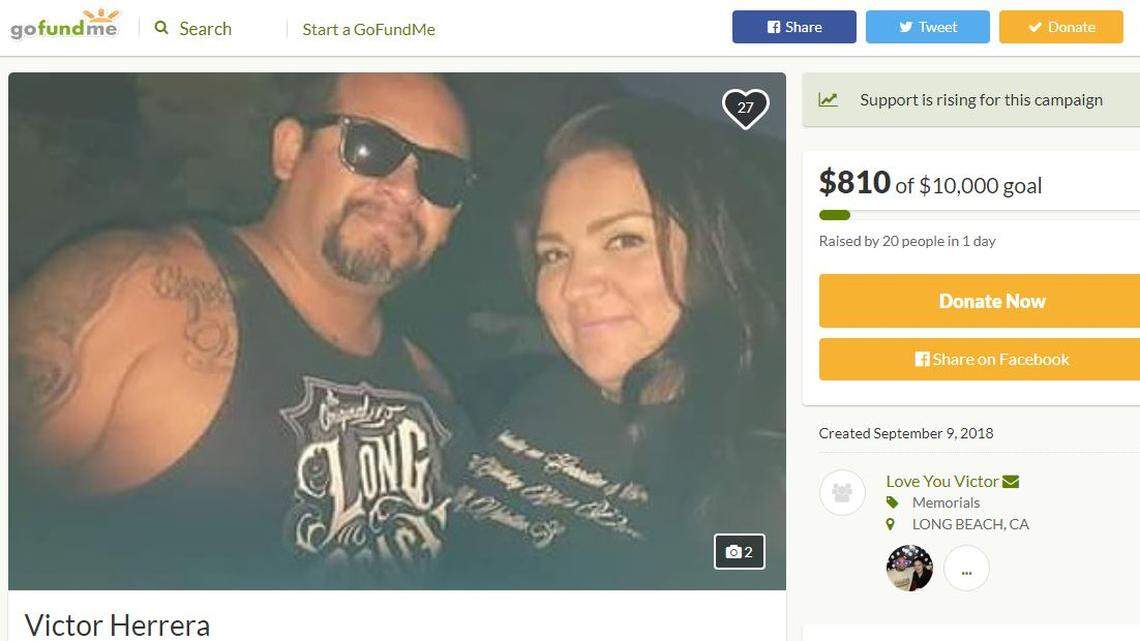 Victor Herrera, 40, died after being hit by a car on a Long Beach, California, street following an argument with the driver, police say. Sokhorn Hor, 29, was later arrested after hitting a parked car.