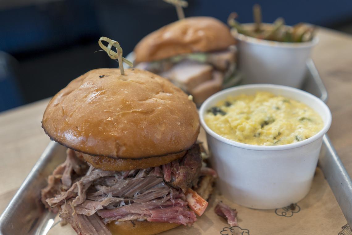 Pulled pork and grits at Urban Roots on Sunday, Aug. 19, 2018, in Sacramento.