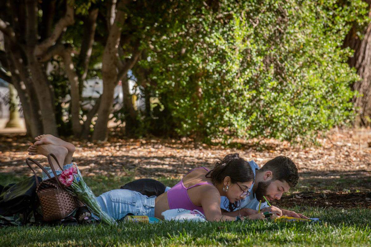 Sulema Cortes and Tony Ocampo enjoy a picnc and some quiet tme in McKinley Park. The decades old park features a library, rose garden, duck pond, swimming pool, two playgrounds, covered picnic area, several tennis courts, and more.