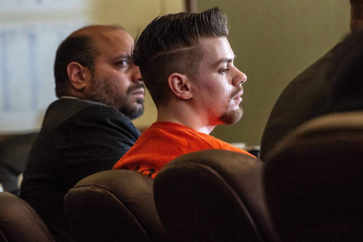 Carson David Schewe, convicted in September for the fentanyl death of Kade Kristopher Webb, listens to his sentencing in Placer Superior Court on Dec. 5. Placer Superior Court Judge Michael Jones sentenced him to 20 years to life in prison.