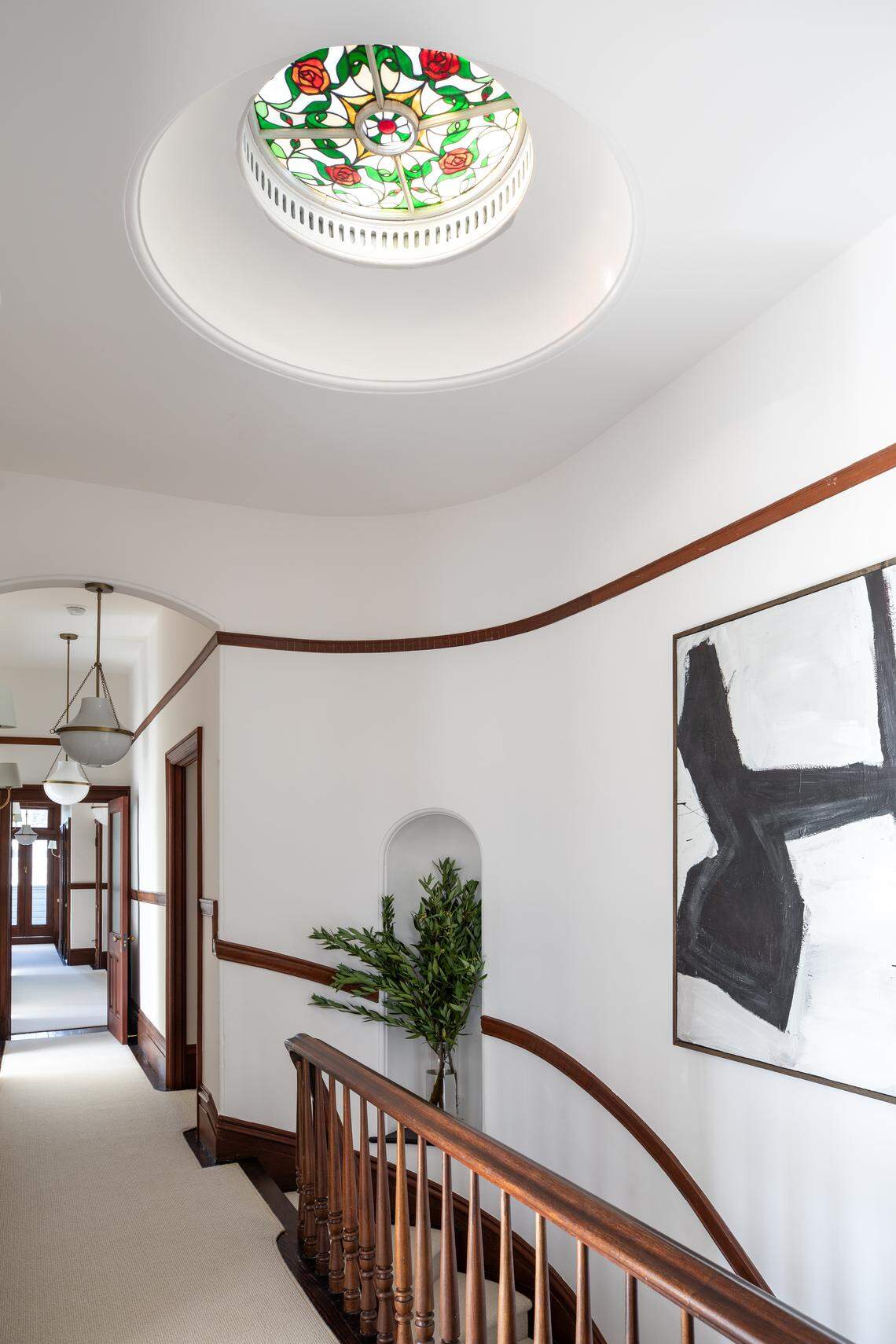 Fine detail touches at 2101 Dividisdero in San Francisco’s Pacific Height’s neighborhood includes a stained glass window.