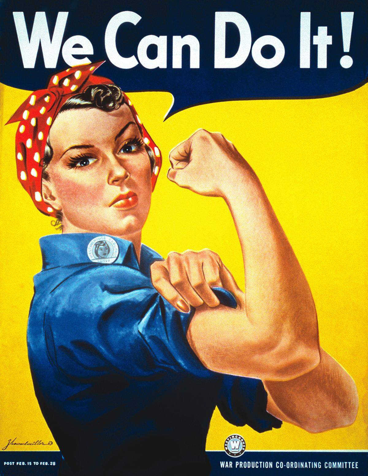 The iconic “We Can Do It!” poster from World War II was created for Westinghouse to boost worker morale and recruit women into the workforce to support the war effort. The words “Rosie the Riveter” are not printed on the poster, which was only used for a short time in factories.