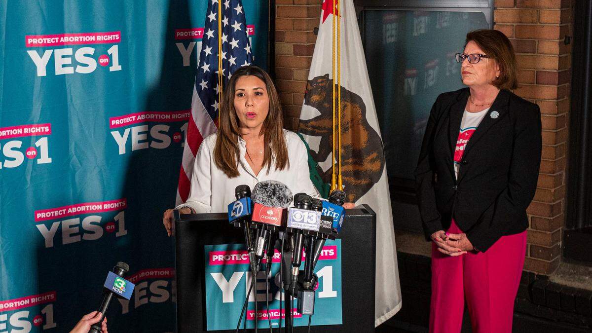Jodi Hicks, CEO Planned Parenthood of California, makes her remarks at a celebratory watch party for Proposition 1, which adds rights for abortion and contraception to the California constitution, on Tuesday, Nov. 8, 2022 at the Citizen Hotel in Sacramento. Hicks was accompanied by Senate Pro Tem Toni Atkins, D-San Diego.