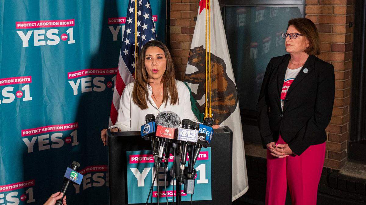 Jodi Hicks, CEO Planned Parenthood of California, makes her remarks at a celebratory watch party for Proposition 1, which adds rights for abortion and contraception to the California constitution, on Tuesday, Nov. 8, 2022 at the Citizen Hotel in Sacramento. Hicks was accompanied by Senate Pro Tem Toni Atkins, D-San Diego.