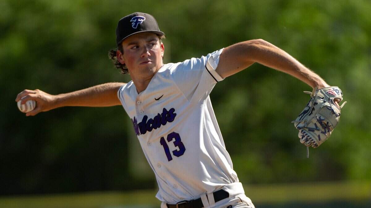 Franklin Wildcats pitcher Nic Abraham pitches against the Turlock Bulldogs in a CIF Sac-Joaquin Section Division l baseball quarterfinal playoff game on Thursday at Franklin High School in Elk Grove.