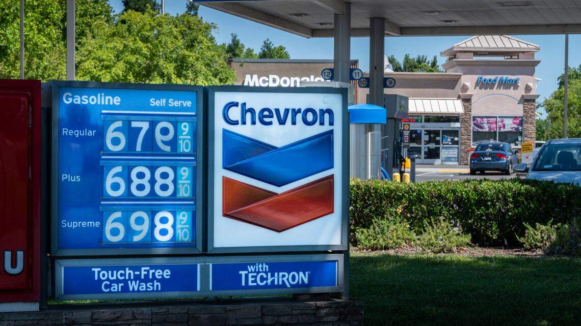 Prices at a Chevron gas station on Sacramento’s Truxel Road in June.