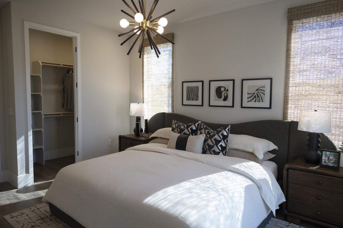 A bedroom inside one of the display units at the R21 housing development in Sacramento on Thursday.