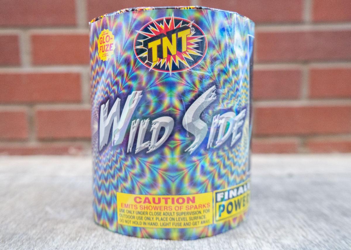 “Wild Side” sits on the ground before testing on Monday at Sacramento Fire Department Station 4. This TNT Fireworks fountain had four shots in six different colors.