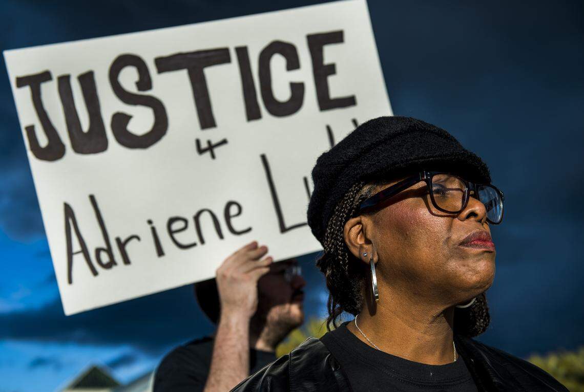 Naomi Ludd, mother of Adriene Ludd, who was killed in a Sacramento County Sheriff related shooting in 2015, at a protest organized by Black Lives Matter Sacramento at the Arden Fair Mall on Saturday, Jan. 30, 2016, in Sacramento, Calif. They are seeking more information from the Sacramento County Sheriff’s Department in the officer involved shooting of Adriene Ludd. Family and supporters of Adriene Ludd are seeking an incident report for Ludd’s case, an autopsy report, and dash cam footage of the incident, which have not been provided.