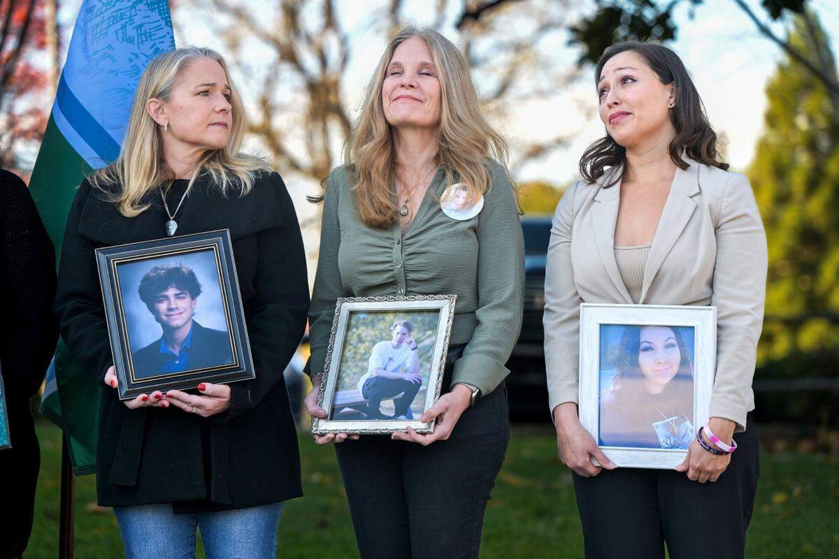 Laura Didier, Laura Collanton and Regina Leah Chavez who all lost a child to fentanyl came together after the sentencing of Carson David Schewe on Dec. 5, 2024.