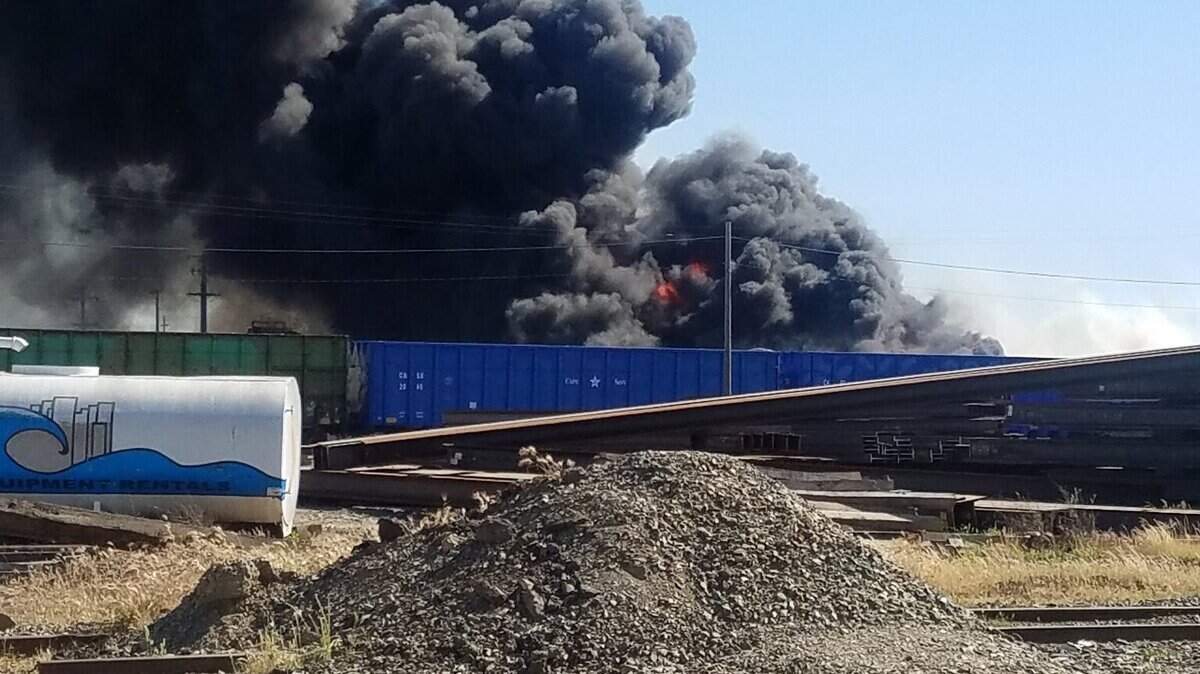 Firefighters in Stockton are battling a three-alarm blaze Monday afternoon in the Port of Stockton, officials said.