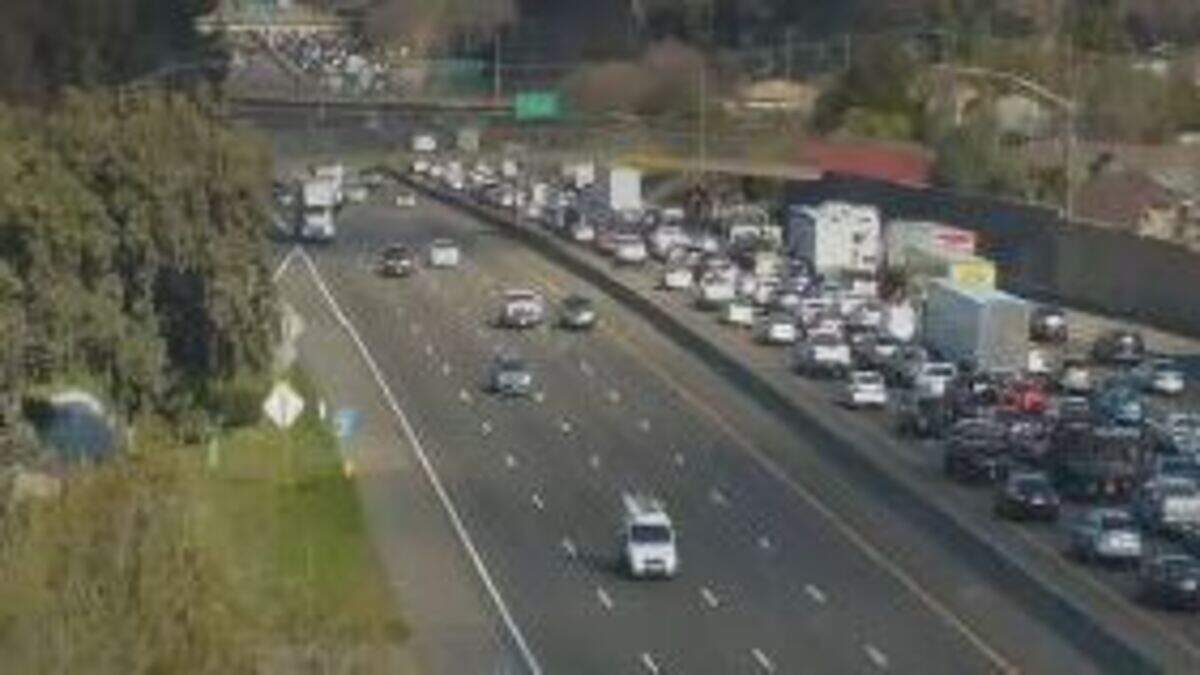 Traffic backed up on northbound Highway 99 Friday morning following a collision near the 12th Avenue on-ramp.